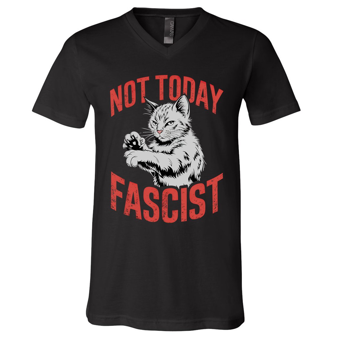 Vintage Not Today Fascist Funny Cat Meme  V-Neck T-Shirt
