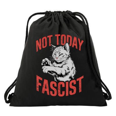 Vintage Not Today Fascist Funny Cat Meme  Drawstring Bag