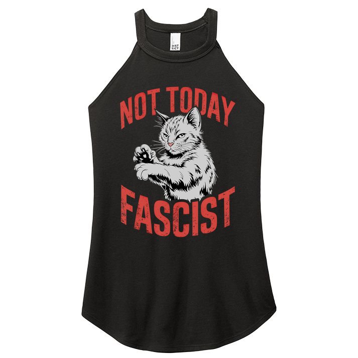 Vintage Not Today Fascist Funny Cat Meme  Women's Perfect Tri Rocker Tank