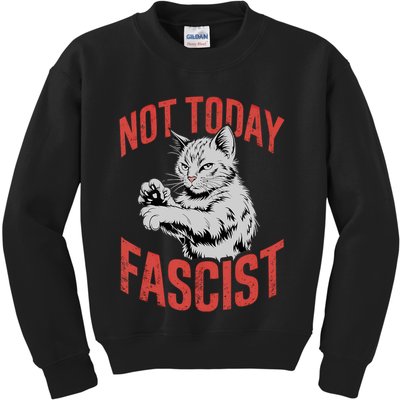 Vintage Not Today Fascist Funny Cat Meme  Kids Sweatshirt