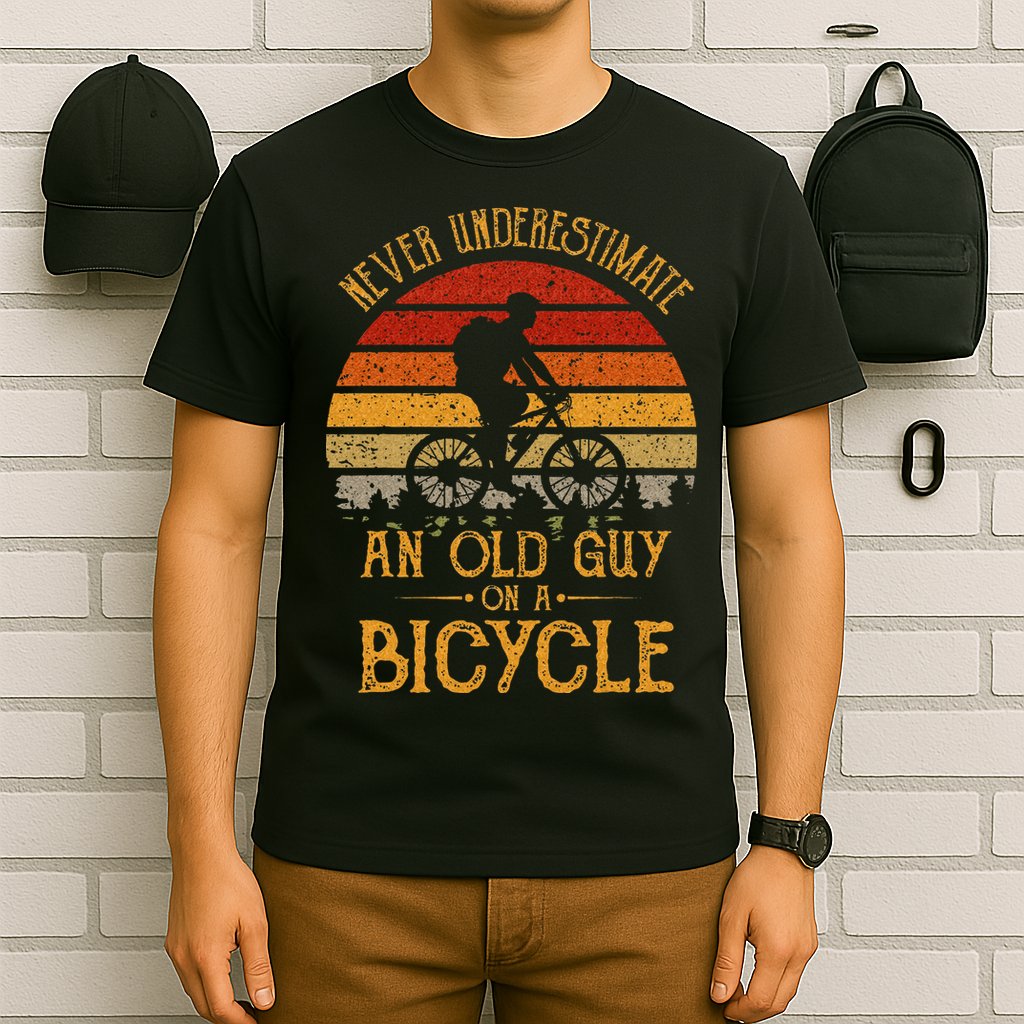 Vintage Never Underestimate An Old Guy On A Bicycle Cycling T-Shirt