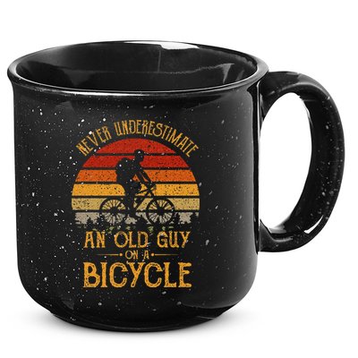 Vintage Never Underestimate An Old Guy On A Bicycle Cycling 15oz Campfire Ceramic Mug