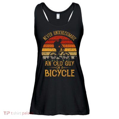 Vintage Never Underestimate An Old Guy On A Bicycle Cycling Ladies Essential Flowy Tank