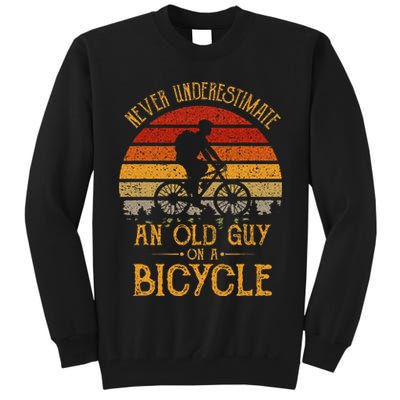 Vintage Never Underestimate An Old Guy On A Bicycle Cycling Tall Sweatshirt