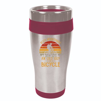 Vintage Never Underestimate An Old Guy On A Bicycle Cycling 16oz Travel Tumbler