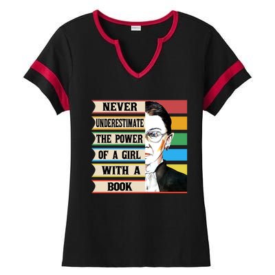 Vintage Never Underestimate The Power Of A Girl With A Book Gift Ladies Halftime Notch Neck Tee