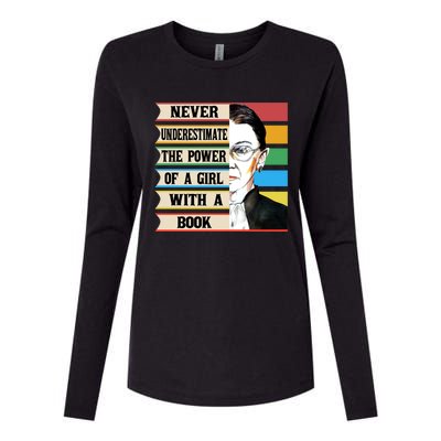 Vintage Never Underestimate The Power Of A Girl With A Book Gift Womens Cotton Relaxed Long Sleeve T-Shirt