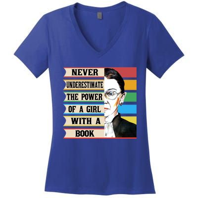 Vintage Never Underestimate The Power Of A Girl With A Book Gift Women's V-Neck T-Shirt