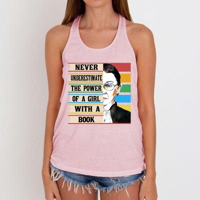 Vintage Never Underestimate The Power Of A Girl With A Book Gift Women's Knotted Racerback Tank