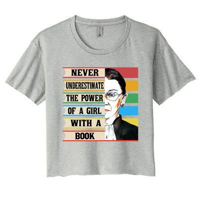 Vintage Never Underestimate The Power Of A Girl With A Book Gift Women's Crop Top Tee