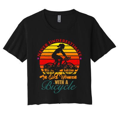 Vintage Never Underestimate An Old Woman With A Bicycle Women's Crop Top Tee