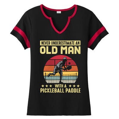 Vintage Never Underestimate An Old Man Pickleball Paddle Ladies Halftime Notch Neck Tee