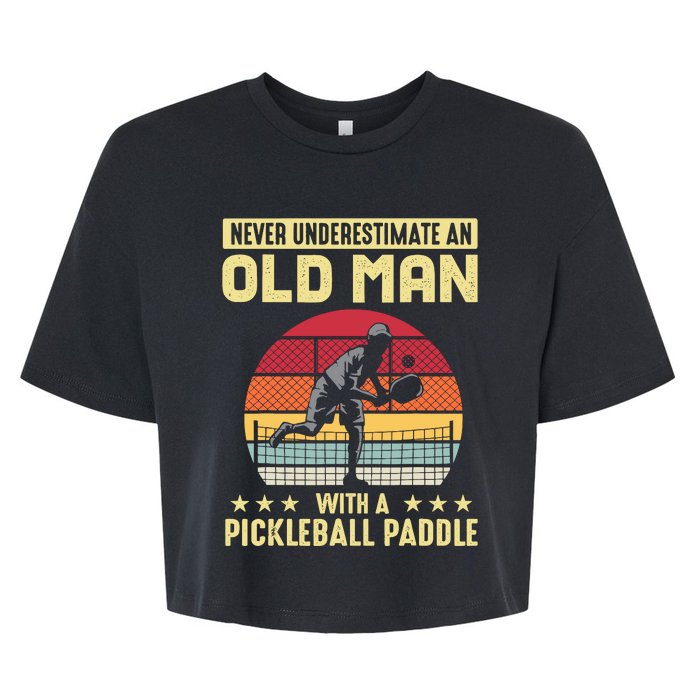 Vintage Never Underestimate An Old Man Pickleball Paddle Bella+Canvas Jersey Crop Tee