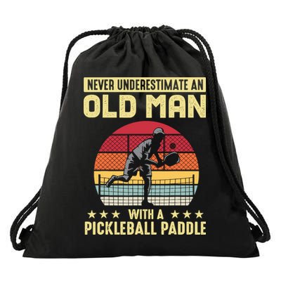 Vintage Never Underestimate An Old Man Pickleball Paddle Drawstring Bag