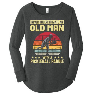 Vintage Never Underestimate An Old Man Pickleball Paddle Women's Perfect Tri Tunic Long Sleeve Shirt