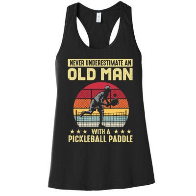 Vintage Never Underestimate An Old Man Pickleball Paddle Women's Racerback Tank