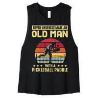 Vintage Never Underestimate An Old Man Pickleball Paddle Women's Racerback Cropped Tank