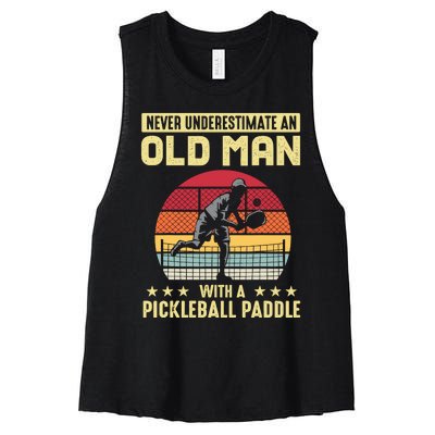 Vintage Never Underestimate An Old Man Pickleball Paddle Women's Racerback Cropped Tank