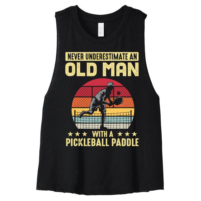 Vintage Never Underestimate An Old Man Pickleball Paddle Women's Racerback Cropped Tank