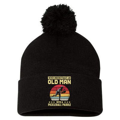 Vintage Never Underestimate An Old Man Pickleball Paddle Pom Pom 12in Knit Beanie