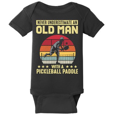 Vintage Never Underestimate An Old Man Pickleball Paddle Baby Bodysuit