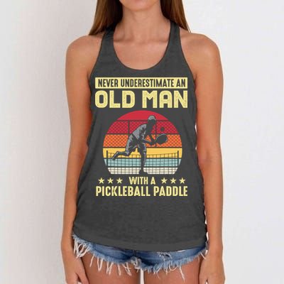 Vintage Never Underestimate An Old Man Pickleball Paddle Women's Knotted Racerback Tank