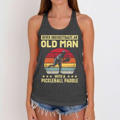 Vintage Never Underestimate An Old Man Pickleball Paddle Women's Knotted Racerback Tank