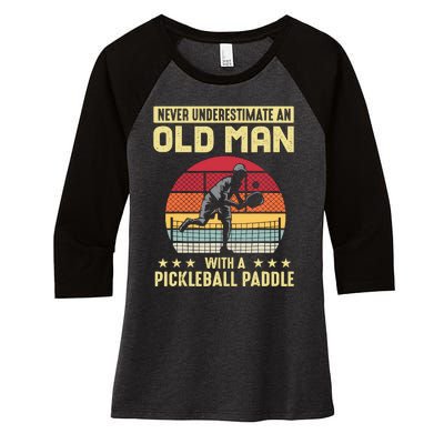 Vintage Never Underestimate An Old Man Pickleball Paddle Women's Tri-Blend 3/4-Sleeve Raglan Shirt