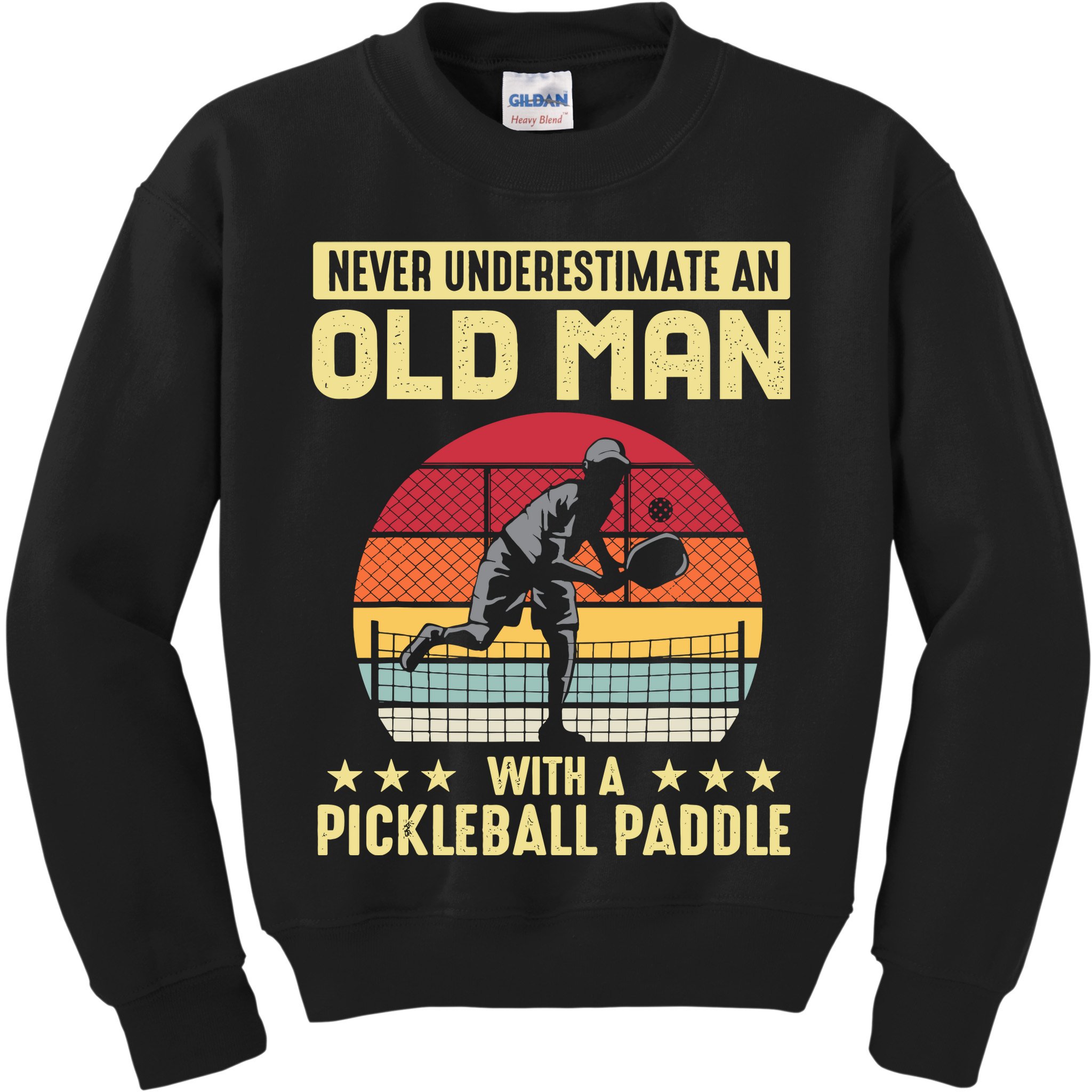 Vintage Never Underestimate An Old Man Pickleball Paddle Kids Sweatshirt