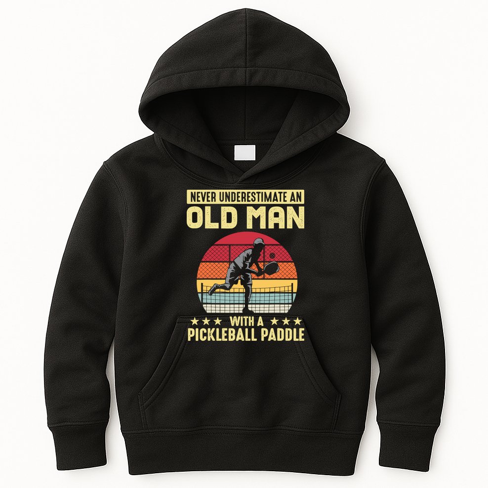 Vintage Never Underestimate An Old Man Pickleball Paddle Kids Hoodie