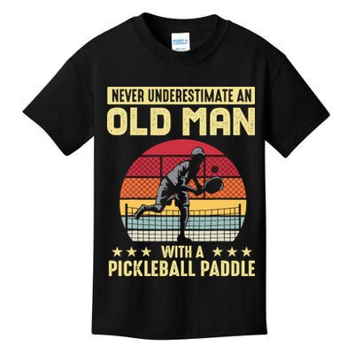 Vintage Never Underestimate An Old Man Pickleball Paddle Kids T-Shirt