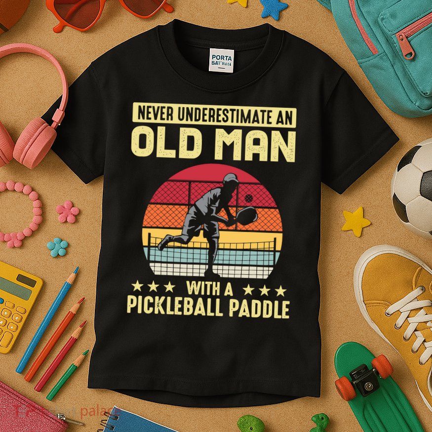 Vintage Never Underestimate An Old Man Pickleball Paddle Kids T-Shirt