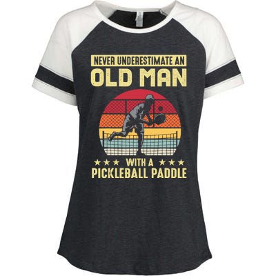 Vintage Never Underestimate An Old Man Pickleball Paddle Enza Ladies Jersey Colorblock Tee