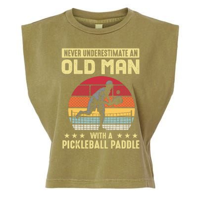 Vintage Never Underestimate An Old Man Pickleball Paddle Garment-Dyed Women's Muscle Tee