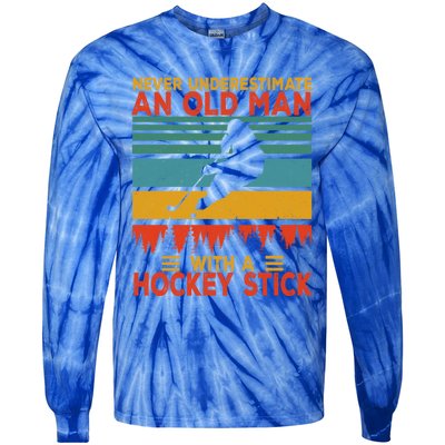 Vintage Never Underestimate An Old With A Hockey Stick Great Gift Tie-Dye Long Sleeve Shirt