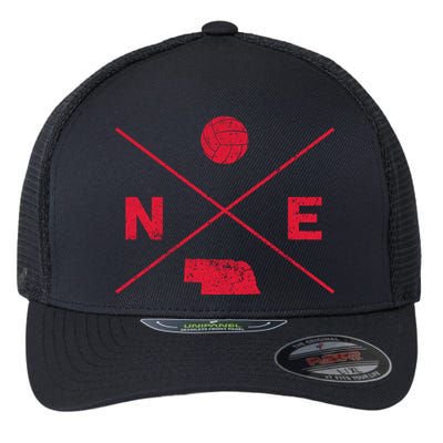 Vintage Nebraska Volleyball Player Coach Distressed Flexfit Unipanel Trucker Cap