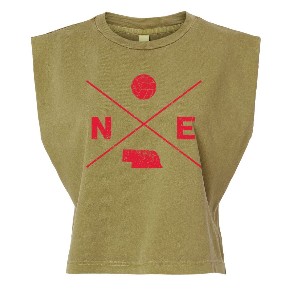Vintage Nebraska Volleyball Player Coach Distressed Garment-Dyed Women's Muscle Tee