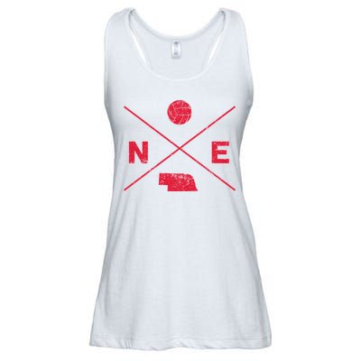 Vintage Nebraska Volleyball Player Coach Distressed Ladies Essential Flowy Tank