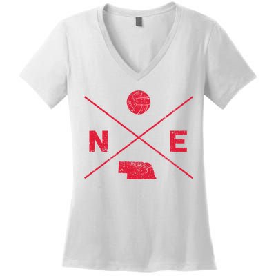 Vintage Nebraska Volleyball Player Coach Distressed Women's V-Neck T-Shirt
