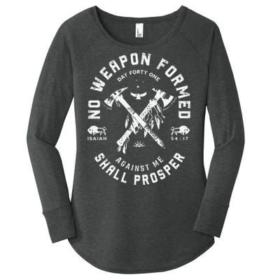 Vintage No Weapon Formed Against Me Shall Prosper Christian Women's Perfect Tri Tunic Long Sleeve Shirt