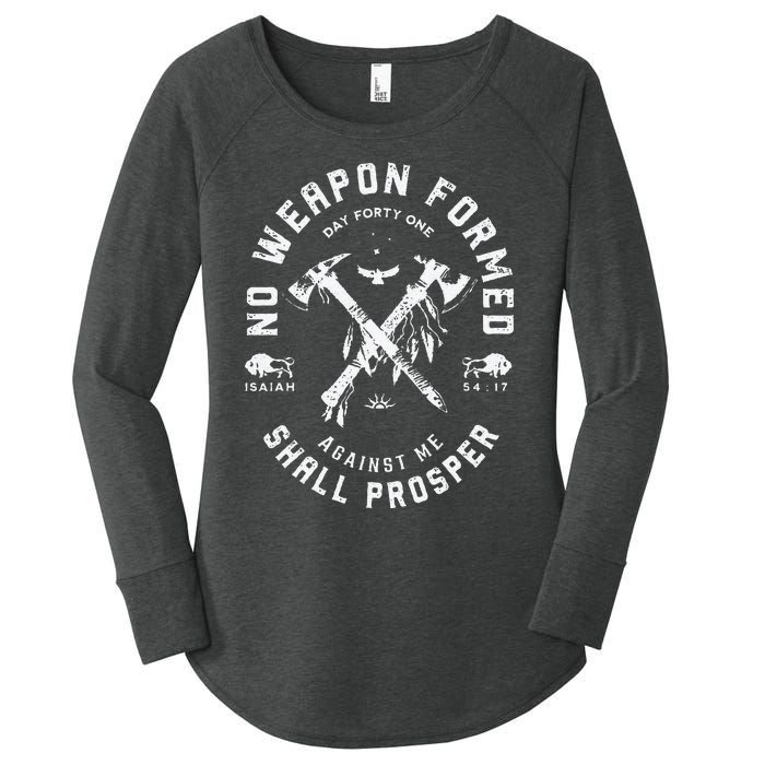 Vintage No Weapon Formed Against Me Shall Prosper Christian Women's Perfect Tri Tunic Long Sleeve Shirt