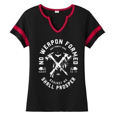 Vintage No Weapon Formed Against Me Shall Prosper Christian Ladies Halftime Notch Neck Tee