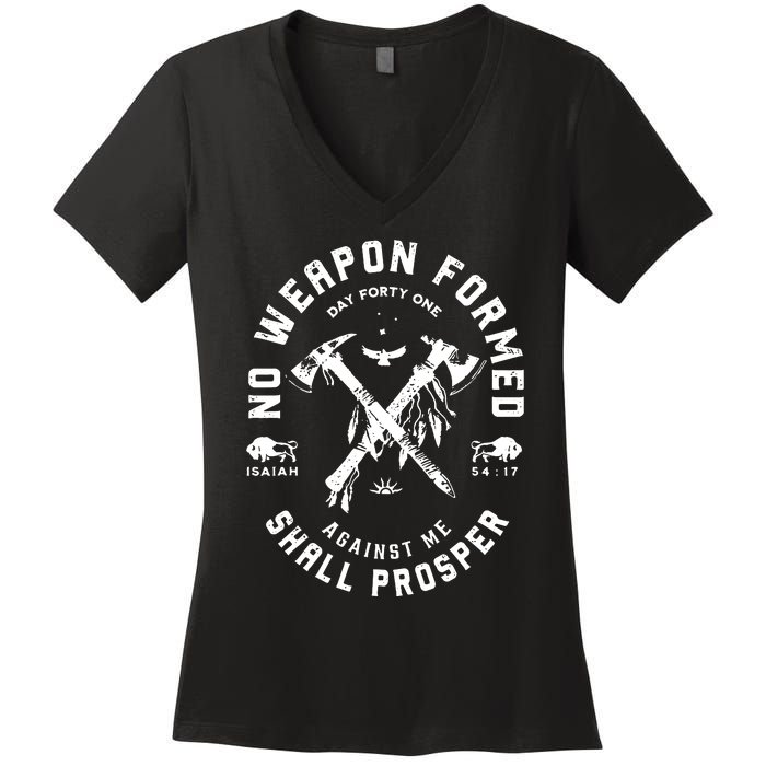 Vintage No Weapon Formed Against Me Shall Prosper Christian Women's V-Neck T-Shirt