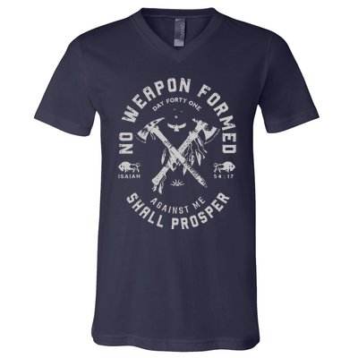 Vintage No Weapon Formed Against Me Shall Prosper Christian V-Neck T-Shirt