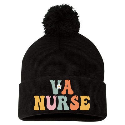 VA Nurse Week Groovy Appreciation Day For Work Pom Pom 12in Knit Beanie