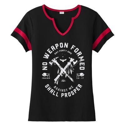 Vintage No Weapon Formed Against Me Shall Prosper Christian Ladies Halftime Notch Neck Tee