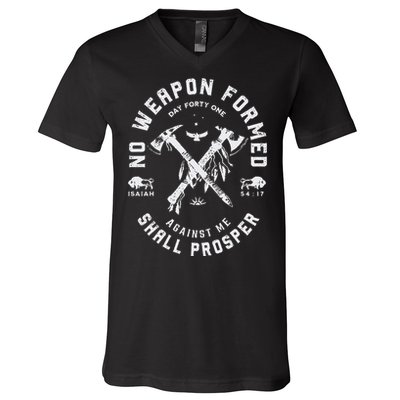 Vintage No Weapon Formed Against Me Shall Prosper Christian V-Neck T-Shirt