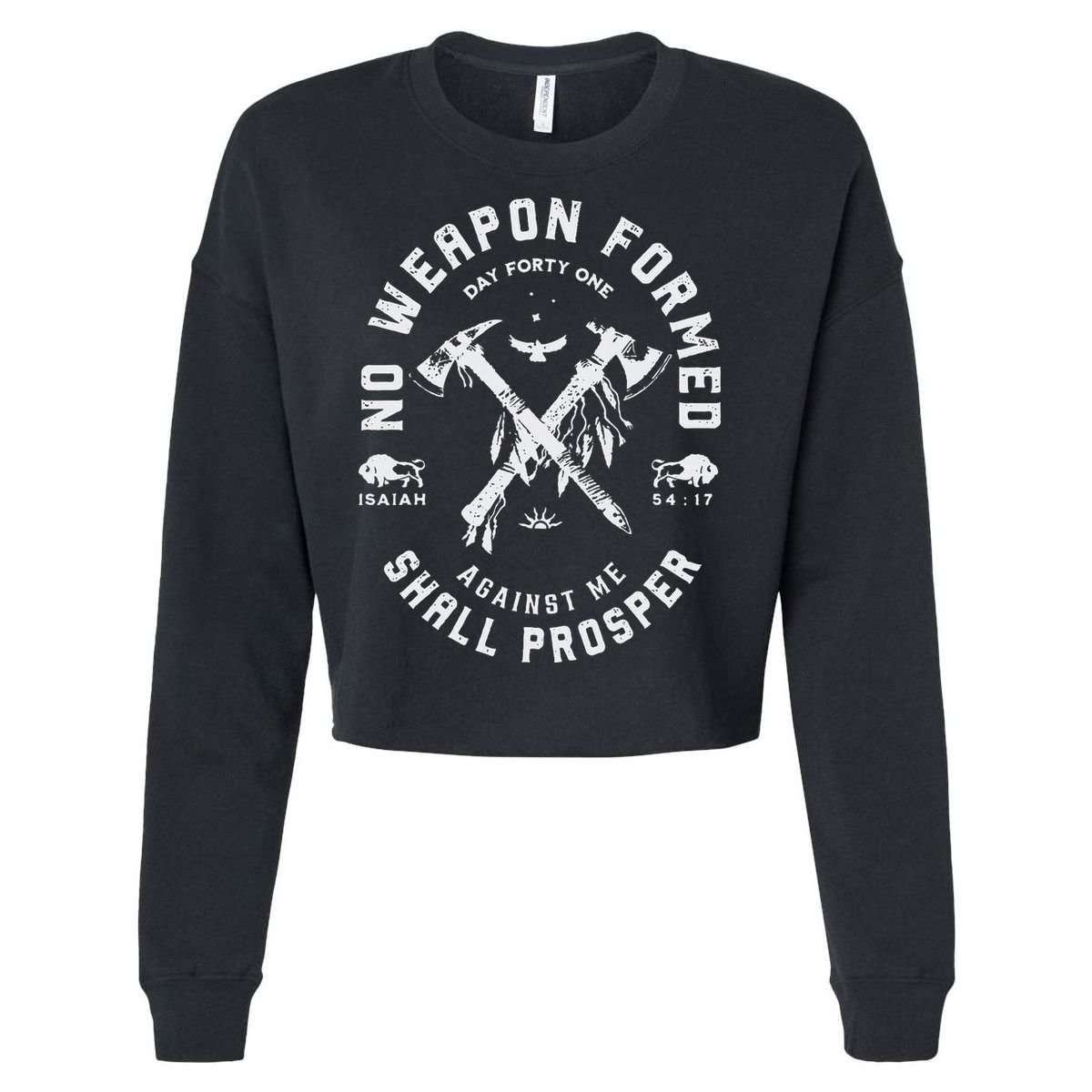 Vintage No Weapon Formed Against Me Shall Prosper Christian Cropped Pullover Crew
