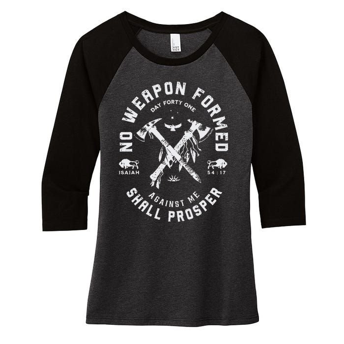 Vintage No Weapon Formed Against Me Shall Prosper Christian Women's Tri-Blend 3/4-Sleeve Raglan Shirt