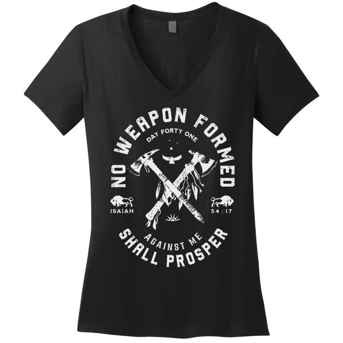 Vintage No Weapon Formed Against Me Shall Prosper Christian Women's V-Neck T-Shirt